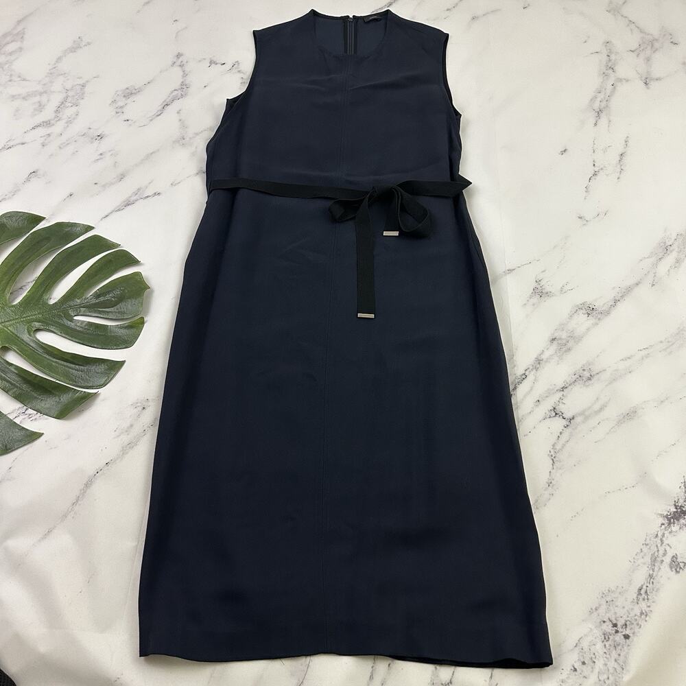 Joseph Womens Easton Wrap Dress Size M Dark Navy Blue Black Ribbon Sleeveless